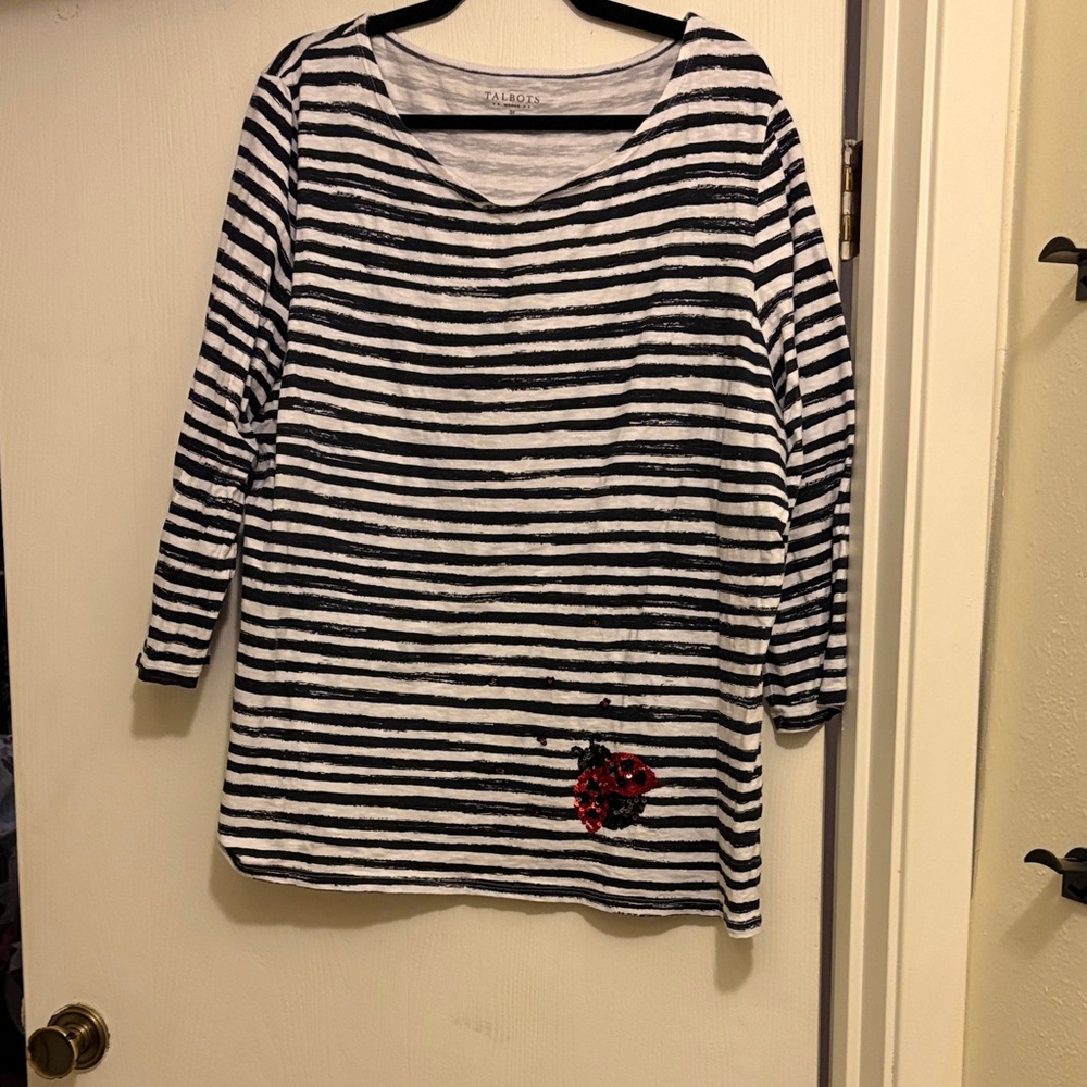 Talbots Navy and White Striped Long Sleeve Top